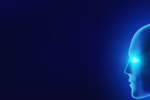 Ein stilisiertes blaues gesicht mit hell leuchtenden Augen vor blauem Hintergrund. Symbolbild für die scheinbar perfekte aber kalte Welt der künstlichen Intelligenz. Das ChatGPT-Gegenüber, dass man bei Therapie und Gesprächsversuchen immer vor Augen haben sollte.